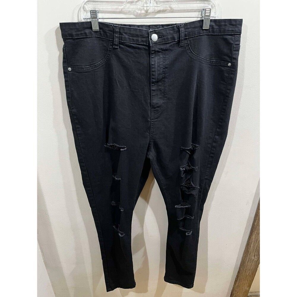 BOOHOO Women's Jeans Size 16 Black Straight Distressed Denim New Without Tags